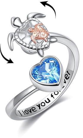 POPLYKE Sea Turtle Ringe für Damen Sterling Silber Fidget Ringe für Angst Mutter Kind Schildkröte Drehbare Stimmung Ringe Geschenke