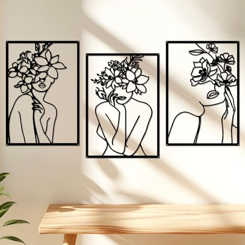 DETENE 3 Stück Wanddeko Metall Schwar Minimalistische Metall Wandkunst | Wanddeko Wohnzimmer Minimalistische Frau Wand Hängen für Zuhause Wohnzimmer Schlafzimmer