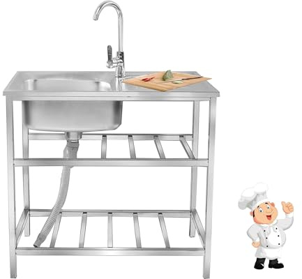 Spülbecken Edelstahl Outdoor Küche Spültisch Spüle mit Unterschrank küchenspüle Ausgussbecken Camping Mobiles Waschbecken Spülschrank mit Wasserhahn und Drainage-Komponenten(Double layers)