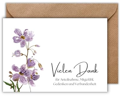 WBdesignz Stilvolle Dankeskarte mit Umschlag 10er Set- Vielen Dank für Anteilnahme - Elegante Danksagungskarte für Trauerfälle und Mitgefühl für Freunde Familie und Angehörigen (DIN A6)