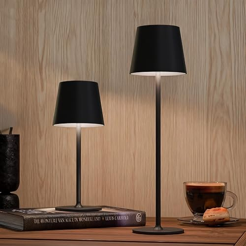 2 Pack Cordless Table Lamp with 320lm-Adjustable Height, 5400mAh Rechargeable Table Light with Full Metal Lampshade Waterproof, 3 Color Dimmable Bedside Touch Lamp for Bedroom Restaurant Outdoor
