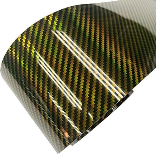 SQIANKUN Autofolie Schwarz Rot Silber Blau Gold 5D Regenbogen Carbon Faser Auto Aufkleber Adhesive Wrap Vinyl Tuning Abdeckfolie Auto Folie(Gold,10CM X 600CM)