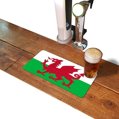 Barläufermatte für Zuhause, Kneipe, randlose Bier-Gummimatten, Cocktailbar, Geschenke, Zubehör für Kneipen, Bars – walisische Flagge