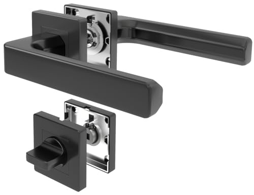 AwmnSrman Drückergarnitur WC Badezimmer Türschloss CUBE Türgriffe Innentüren Türklinke Schwarz | Türgriff-Set mit Rosette Ø 54 mm Drückergarnitur Edelstahl Toilette Die Form von L-Form Moderne