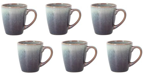 Komplettes Kaffee-Set – 6 Kaffeetassen | Keramiktassen mit glänzender Emaille | Tassen für heiße Getränke | Set mit 6 Tassen (Melow - 200 ml)