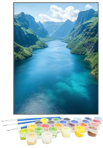 Malen Nach Zahlen Erwachsene Landschaft, Paint by Numbers Berg DIY mit Pinseln und Acrylfarben Handgemalt öLgemäLde Leinwand für Kreative Heimdekoration Geschenke Frauen, Ohne Rahmen 50 x 70 cm J0-7