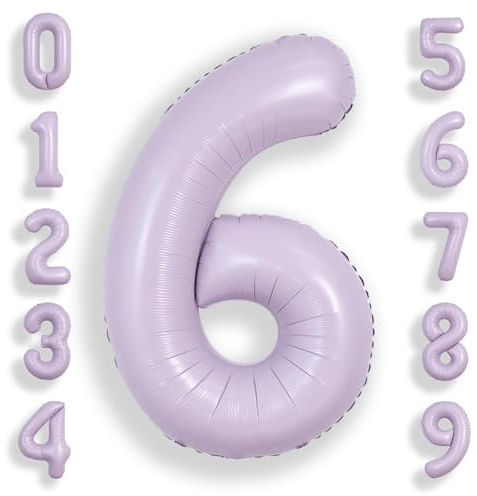SUWEN 40 Zoll Lavendel 6 Zahlenballon Folie 0-9 Geburtstag Große Zahlen | 6th Birthday Anniversary Party Decorations Large Helium Number Balloons Jumbo Giant Huge Mylar