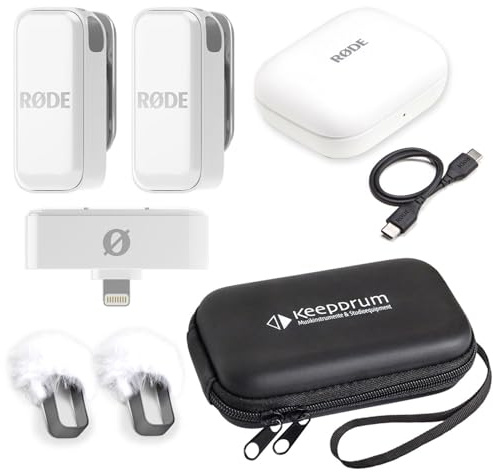 Rode Système de microphone sans fil micro sans fil iOS Light-ning blanc avec étui souple Keepdrum