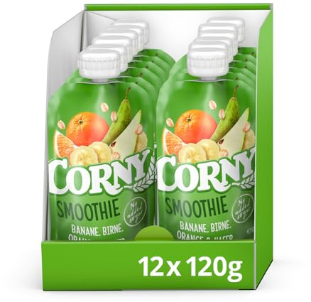 Frucht Quetschie Corny Smoothie Banane-Birne-Orange-Hafer | Vegan | Ohne Zusatz von Zucker, Konservierung- und Farbstoffen | 12x120g
