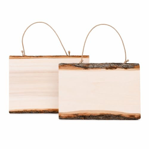 2 Stück Unfertige Holzscheiben mit Juteseil – 25 cm Blanko Holzschilder zum Bemalen, Beschriften, Gravieren – DIY Türschild für Feste, Café, Bar, Zuhause (12, Zentimeter)