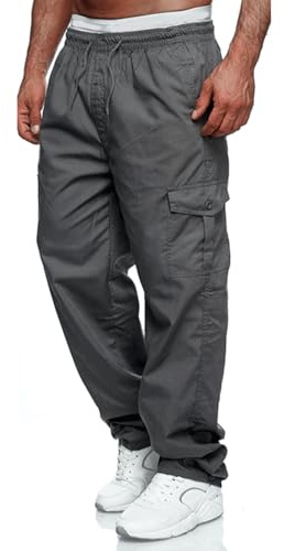 Casuayaloo Mens Cargo Trousers Combat Work Casual Jogger Tracksuit Bottoms Drawstring Waist Pants with Pockets Grey M