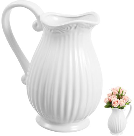 FUTUREORYY Jarrón Cerámico Blanco con Rayas Jarrón Decorativo Tipo Jarra para Flores Secas Maceta Porcelana para Decoración Nórdica de Hogar y Oficina