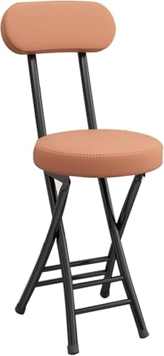 Sgabello Pieghevole con Schienale, Sedia da Bar Pieghevole Portatile Rotonda in Pelle Imbottita Imbottita per Cucina
