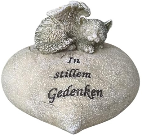 Generisch Grabengel Katze auf Herz Tiergrab 15cm Wetterfest Engel Grabschmuck Trauerengel