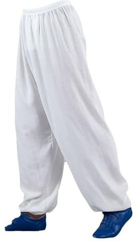 Crysterris Tai chi Pants Women, Cotton and Linen Kung Fu Suit Bottoms for Men, Lightweight Martial Arts Trousers with Pockets(Size:XXL,Color:White)