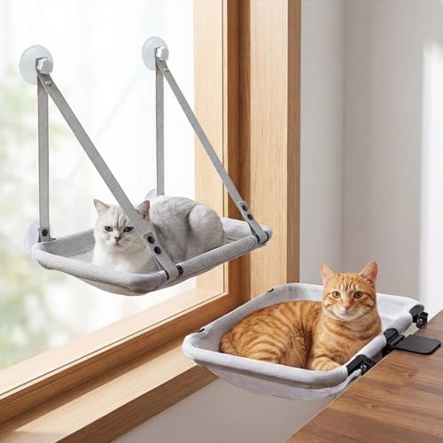 CATISM 2-in-1 Katzenbett für Schreibtisch & Faltbare Katzen Hängematte bis 18 kg, Katzen Fensterliege Hängematte Waschbarer Verstellbare Katzen Schreibtisch Bett Verstärkte Katzenhängematte