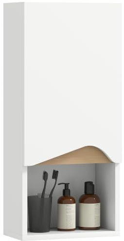 HOMCOM Badezimmerschrank Bad-Hängeschrank Soft-Close-Tür 30x17x67 cm Weiß | Wandschrank, Verstellbare Ablagen, Offenes Fach, Wohnzimmer, Schlafzimmer
