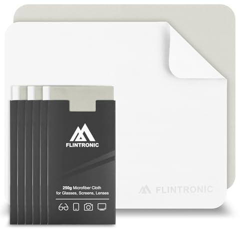 Flintronic 6pcs Paños de Limpieza Microfibra para Gafas, Pantallas, Lentes, Tabletas, Blanco, Gris, 15x18 cm