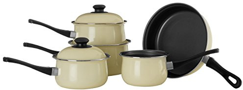 PREMIER Housewares 0204211 Casseruola Set Crema, Acciaio al Carbonio Antiaderente e Maniglie in Bachelite, 5 Pezzi