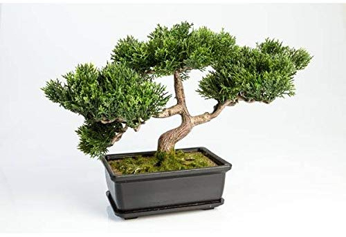 artplants.de Künstlicher Bonsai Ceder, 120 Zweige, im Topf, 25cm - Hochwertiger Kunstbonsai | Hochwertiger Kunstbonsai