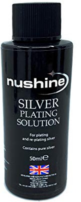 Nushine Silver Plating Solution 50ml - permanently plate PURE SILVER onto worn silver, brass, copper and bronze (eco friendly formula)