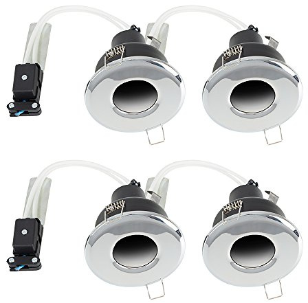 MiniSun | Shower/Soffit Polished Chrome GU10 Recessed Ceiling Downlights | Bath Recessed Lighting, Home Décor & Improvement Essential | Pack of 4 | Mains Wired