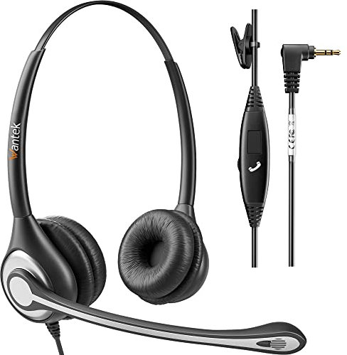 Auriculares Teléfono Fijo Inalámbrico 2,5 mm Dual, Micrófono con Cancelación de Ruido, WANTEK Cascos con Control de Volumen para Gigaset Panasonic Grandstream Teléfonos DECT(F602J25)