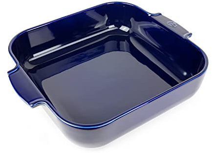 PEUGEOT - Plat Four En Céramique Carré - 36 cm (anses comprises) x 31 cm x 8,2 cm - Contenance : 5,4 L - Garanti 10 Ans - Fabrication Française - Coloris Bleu Profond