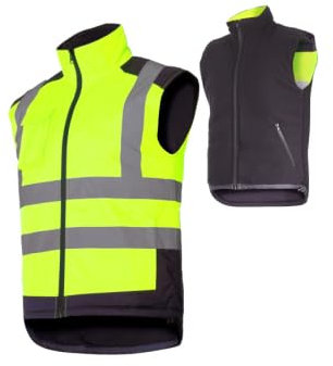 K&G Profi Arbeitsweste Lahti PRO L41313 NEON GELB Doppelseitige Warnweste Winterweste Herrenweste Bodywarmer Warmweste Herren Warm Weste (L)