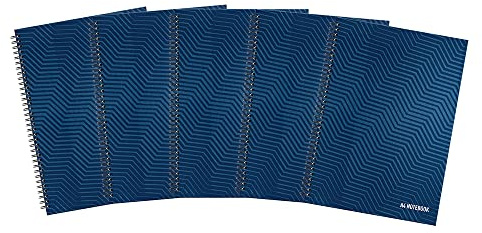Summit A4 Notebook, Wirebound, 8 mm Lined, 100 Pages, Pack of 5 Notepads, Card Cover, 4-Hole Punch, Navy