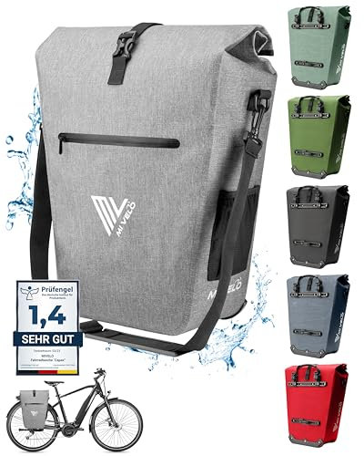 MIVELO 2in1 Fahrradtasche Gepäckträgertasche wasserdicht 100% PVC frei + Laptopfach + Schultergurt – Fahrrad Tasche für Gepäckträger 1 STK grau
