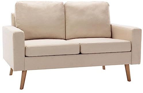 vidaXL Sofa 2-Sitzer Zweisitzer Loungesofa Stoffsofa Polstersofa Sitzmöbel Polstermöbel Designsofa Wohnzimmersofa Creme Stoff Holzrahmen
