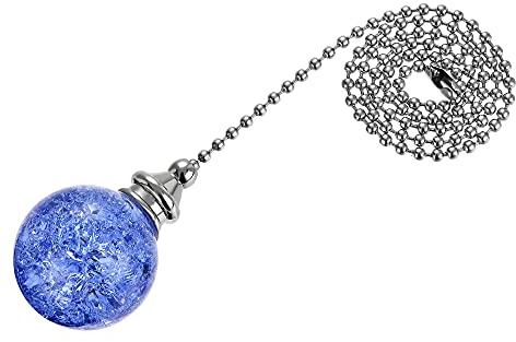uxcell Chaîne de traction pour ventilateur de plafond - 50,8 cm - Cristal décoratif - Rallonge de 3 mm de diamètre - Pendentif boule craquelée - Bleu clair