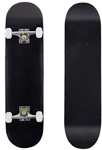GYMAX Skateboard Legno Principianti, Tavola in 7 Strati Acero, Staffa Lega Alluminio, PU Ruote, Double Kick Standard 79x20 cm, Superficie Antiscivolo, Longboard per Bambini/Adolescenti/Adulti, Nero