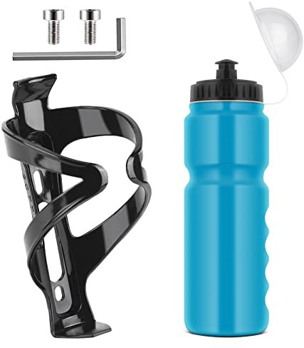 Ainiv Portaborraccia per bicicletta, con borraccia da bicicletta 800ML, borraccia sportiva di alta qualità senza BPA Adatto per mountain bike e bici da strada con viti, portaborraccia # 2 Blu