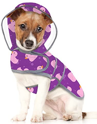 HDE Dog Raincoat with Clear Hood Rain Jacket Poncho for Small Medium Large Dogs Ducks Purple - S