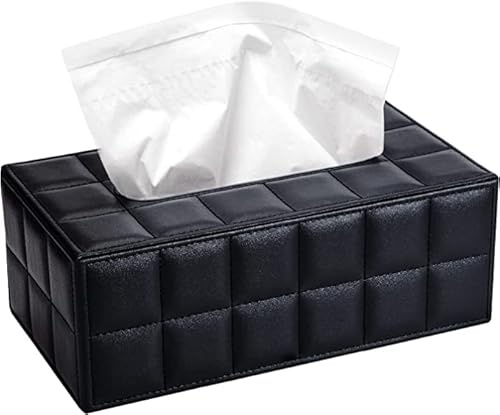 Taschentuchbox aus Leder, rechteckig, Deckel, Taschentuchbox aus Leder, Servietten-Aufbewahrungsregal für Zuhause, Büro, Bürowagen (Schwarz)