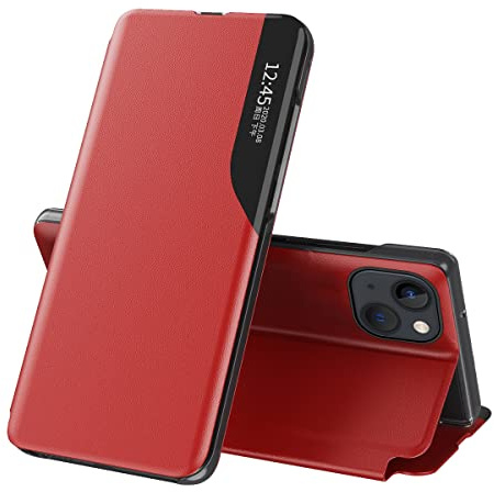 QIWEIQING Clear View Hülle für Samsung Galaxy S20 FE 5G, Premium Schutzhülle mit Sichtfenster Fenster, Stilvoll Spiegel Handyhülle mit Flip Klappbarer Ständer für Galaxy S20 FE 4G. Red QH3