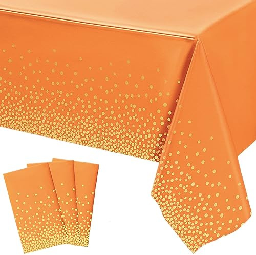 POPOYU 3 tovaglie rettangolari arancioni per feste di Halloween, 137 x 274 cm, rotolo di carta usa e getta, in plastica, impermeabile, resistente all'olio, per feste, picnic, compleanno