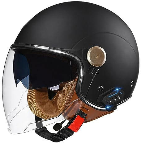 Motorradhelm Bluetooth Jethelm 3/4 Helm,ECE Zertifizierung Motorrad Integrierter Bluetooth-Helm Jet Scooter Helm Rollerhelm Jet-Helm Herren Damen Mit Doppelspiegel Herren Damen