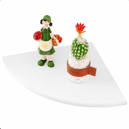 TREOAKWIS Eckregal Weiß Hängend, 18CM Eiche Massivholz Eckregal Wandregal Hängend Holz, Kleines Schwebendes Eckwand Regal für Pflanzen Schlafzimmer Wohnzimmer Küche