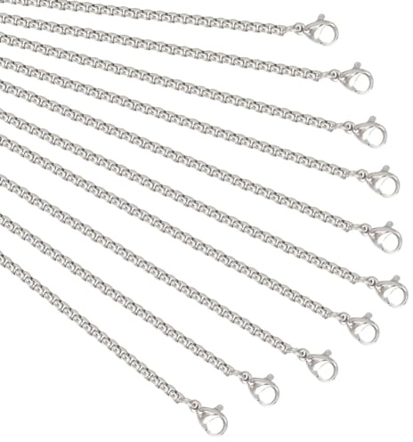 nbeads 10 Stück 75 cm Lange Halskettenketten, 2.5mm 304 Edelstahl-Gliederketten-Halsketten Schlangenketten Mit Karabinerverschlüssen Für DIY Herstellung, Edelstahl Farbe