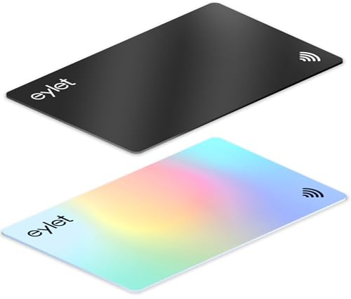 EYLET Digital Business Card, No Subscription, Tap to share. 2 Pack, a Black plus a Silver Prism NFC enabled cards with QR code.