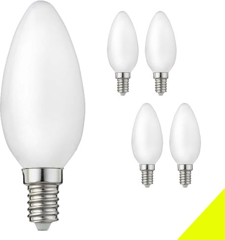 E14 LED Warmweiss Glühbirnen 2700K 5 Watt Ersetz 48 Watt Mini Lampen Klein Kühlschrank Kerze Birne Salzlampe Tischlampe Kronleuchter,220V-240V Filament Milch Kerzenlampe,Opal,3er-Pack (5 Stück)