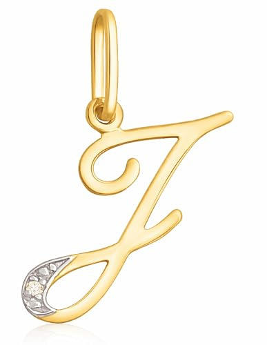 Rodium – Buchstabenanhänger aus 585 Gold mit Zirkonia – Bicolor Charm mit Karabinerverschluss für Halskette oder Armband – Geschenk für Damen