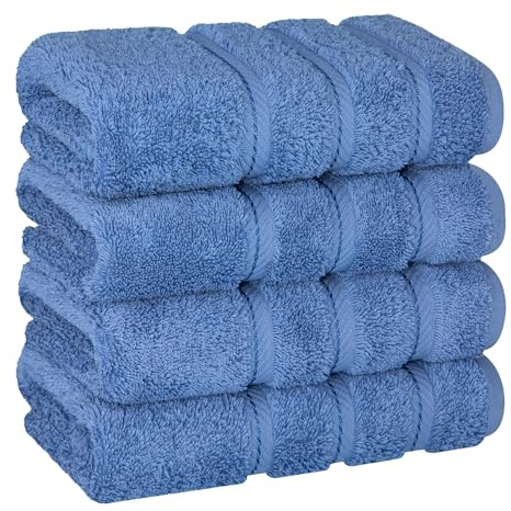 American Soft Linen Juego de 4 toallas de mano para baño de 100 % algodón turco, 600 g/m², toallas para manos y cara, para baño o cocina, color azul eléctrico