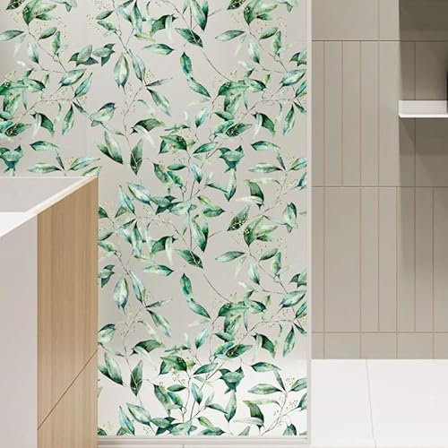 Sichtschutzfolie 3D Fensterfolie Glasdekorfolie PVC für Badezimmer Kinderzimmer Küche,Schlafzimmer Wohnzimmer Esszimmer Büro Hotels Klassenzimmer 44.5cmx300cm Grüne Pflanzen