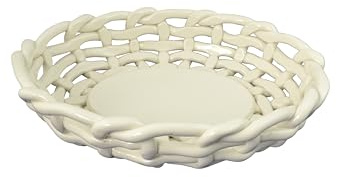 Capodimonte 12 Inch Spaghetti Style Ceramic Oval Fruit Bowl, White