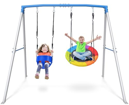 Trekassy Swing Sets for Backyard,440lbs A-Frame with Saucer & Toddler Swing