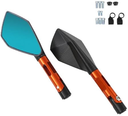 WKXTECZT Lenkerendenspiegel Aluminium Rückspiegel Für Motorräder 8 Mm 10 Mm Für Z650 Z750 Z800 Z1000 Z900 ER6N ER6F Rückspiegel Seitenansicht am Lenker(Orange)